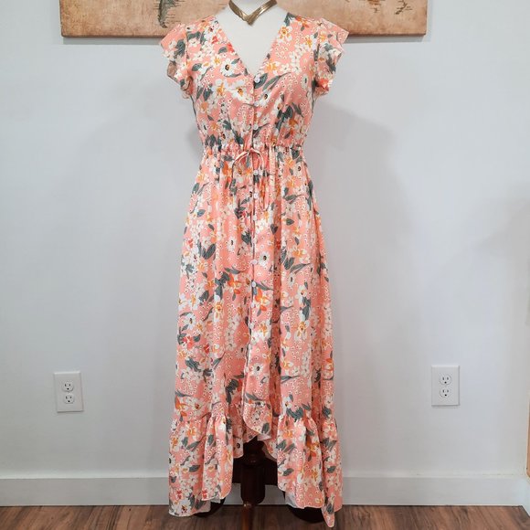 Floral ruffle boho button down maxi dress - Picture 3 of 11